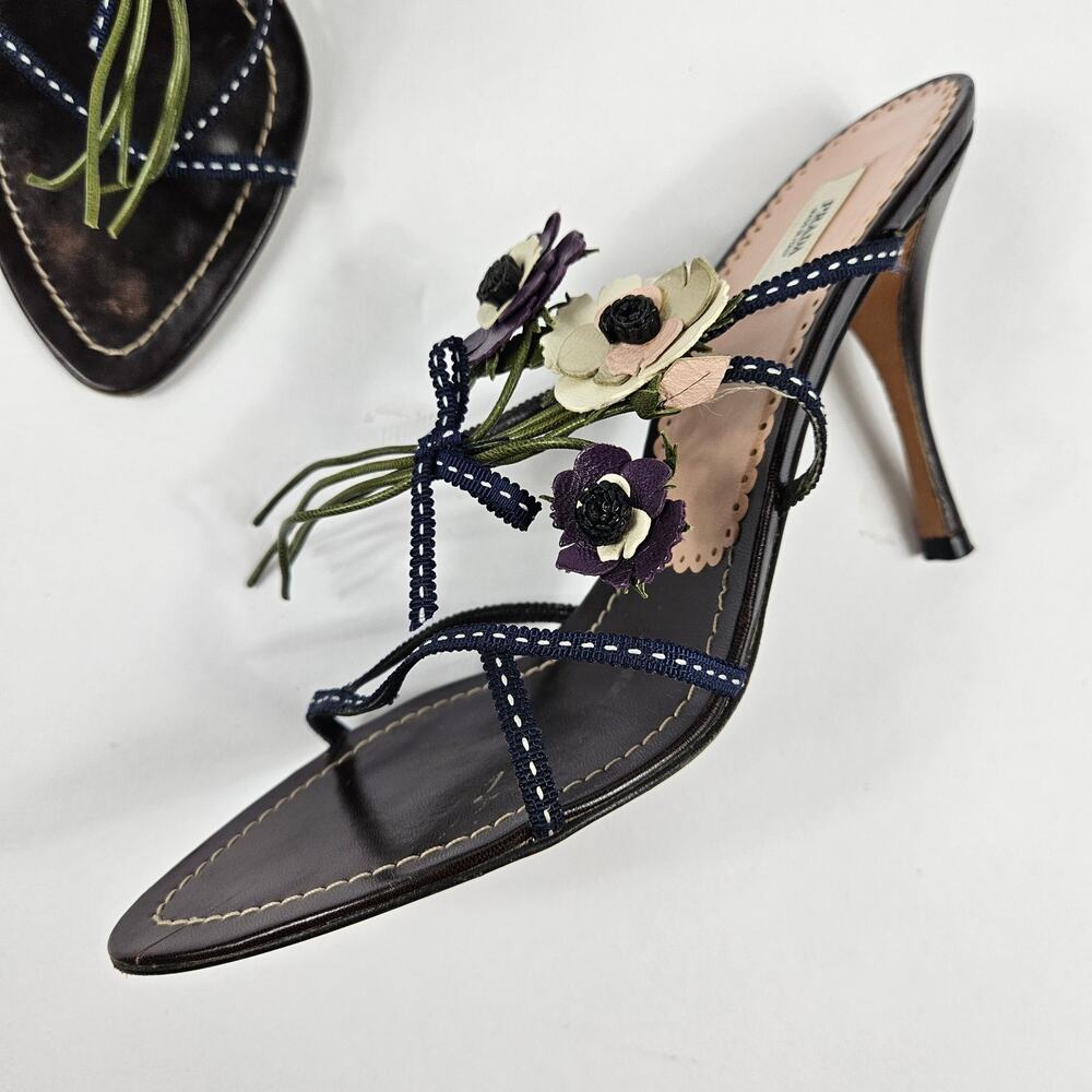 Vintage Prada Heels Leather Flower Mules Y2k - Size 37 (7) - Picture 5 of 7